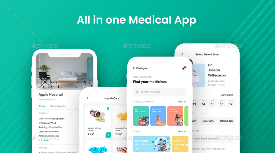 5 in 1 Startup Ideas App UI kit Handyman, Doctor